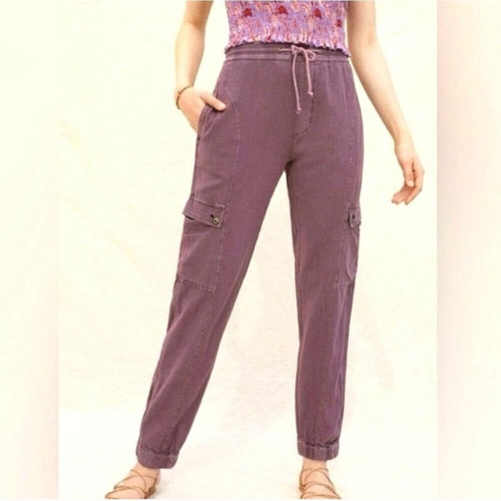 Anthropologie Purple Linen Blend Casual Cargo Joggers - Size XS